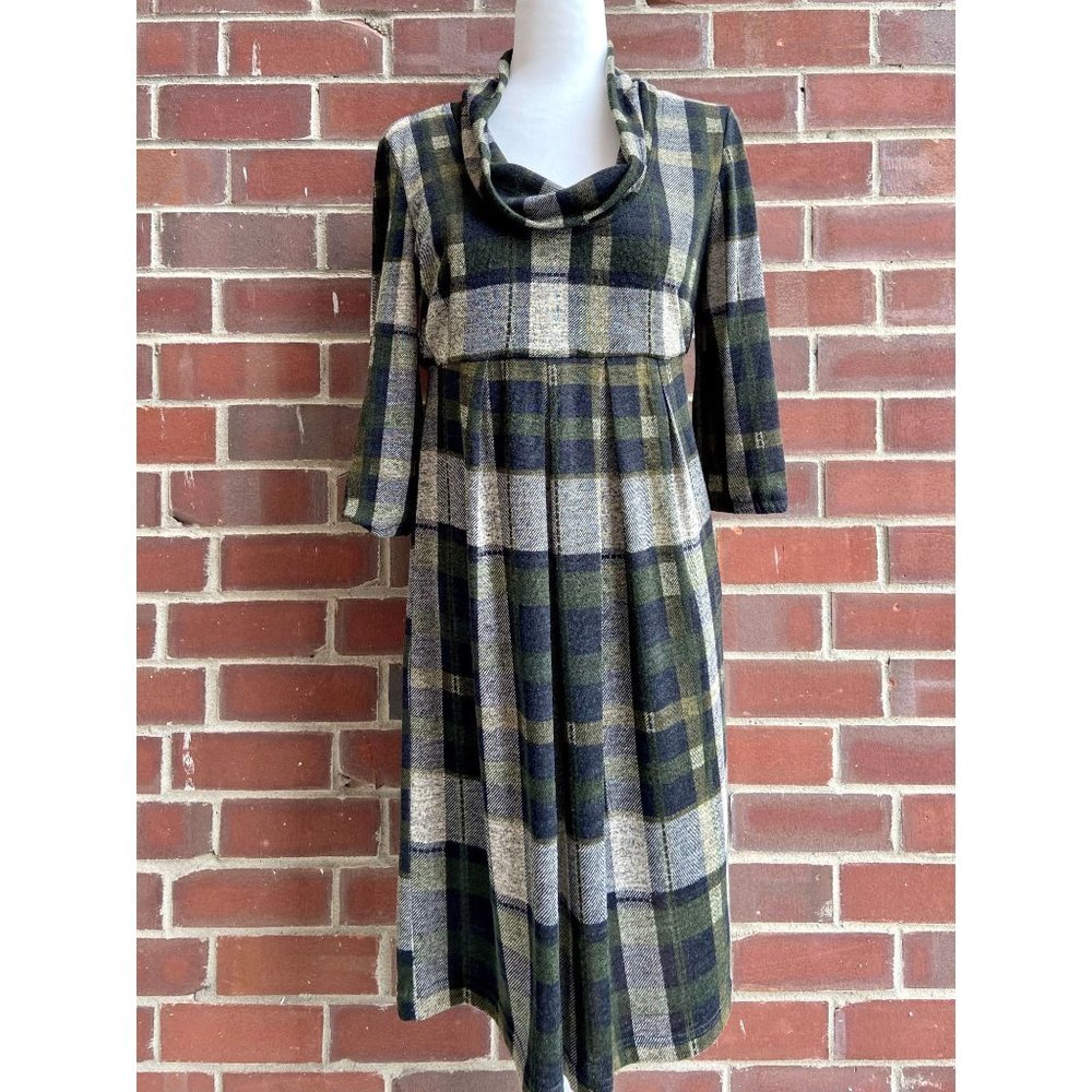 Plaid Cowl Neck Sweater Dress